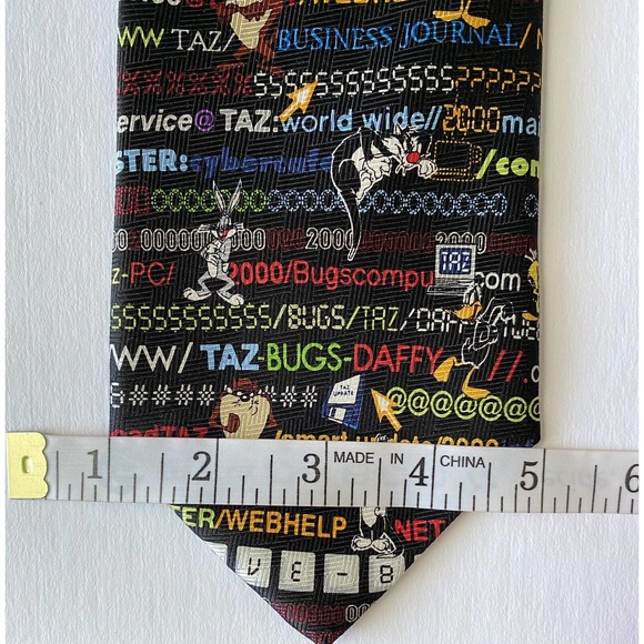 Vintage 1999 90s Warner Bros silk Looney Tunes Internet tie Bugs Bunny Taz Daffy - Picture 10 of 10